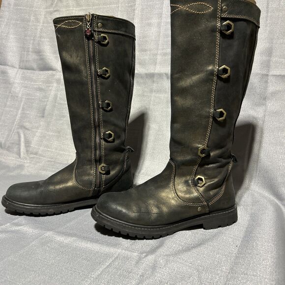 Women’s Timberland Boots Size US size 8 Knee High Ring Details Leather Gold - Picture 1 of 16